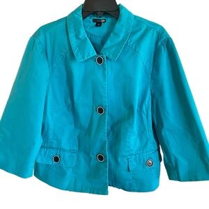 East‎ 5th Woman XL retro Solid Teal Capri Breeze 3/4 sleeve blazer jacket